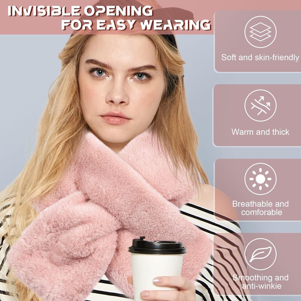 7446 Faux Fur Loop Scarf For Women- Thermal Pink Neck Warmer Winter Thick - Picture 5 of 7